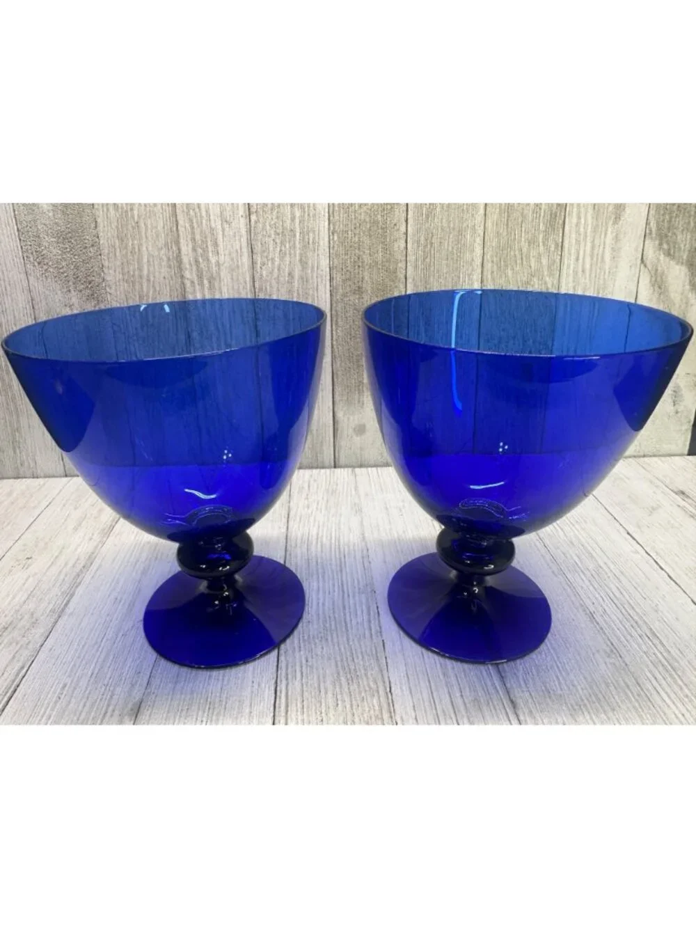 Vtg Bristol Style Cobalt Blue Wine Goblets Glasses Stemmed 5 1/4